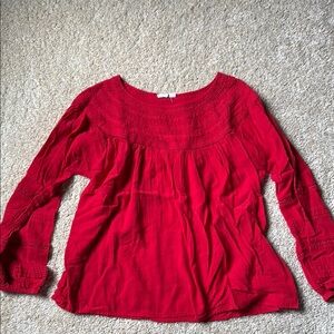 GAP Red Smocked 3/4 Sleeve Blouse
